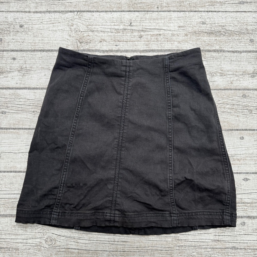 Free People Mini Skirt Women's 27 Black Denim High Rise Slim Fit Back Zip Summer